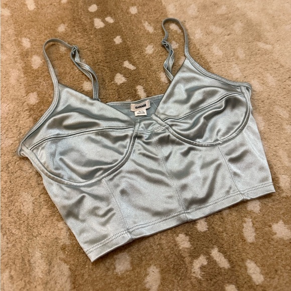 Garage light blue sleek shiny silver blue long line bra women’s size P/S - Picture 4 of 7